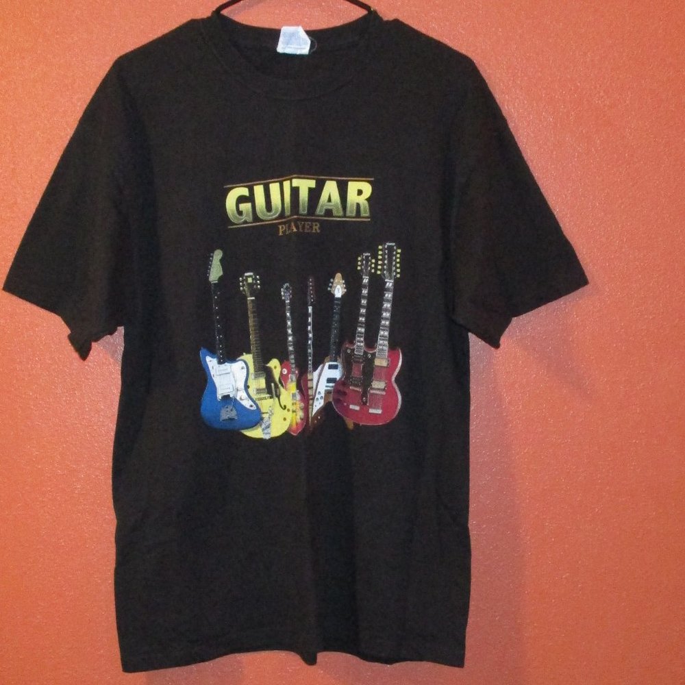 Guitar Shirt Hanes Men Large Black Red Fun Travel Concert Party Player Shirt